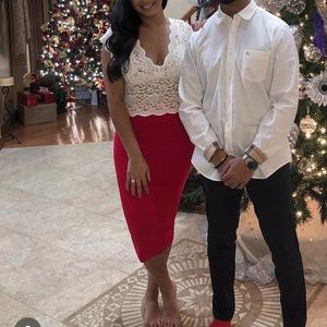 Babaton RED SCULPT KNIT TUBE SKIRT